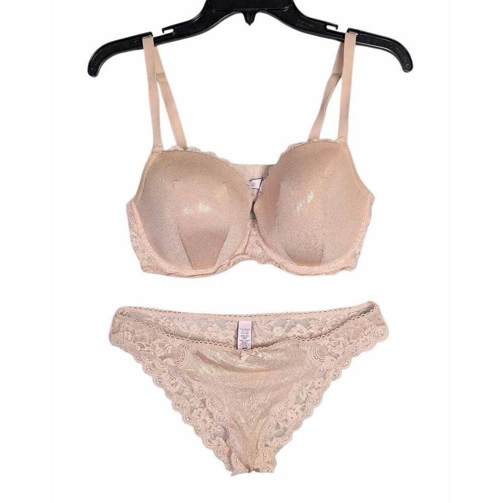 Victoria's Secret Dream Angels rose gold lined demi bra 36DD & tanga panty L
